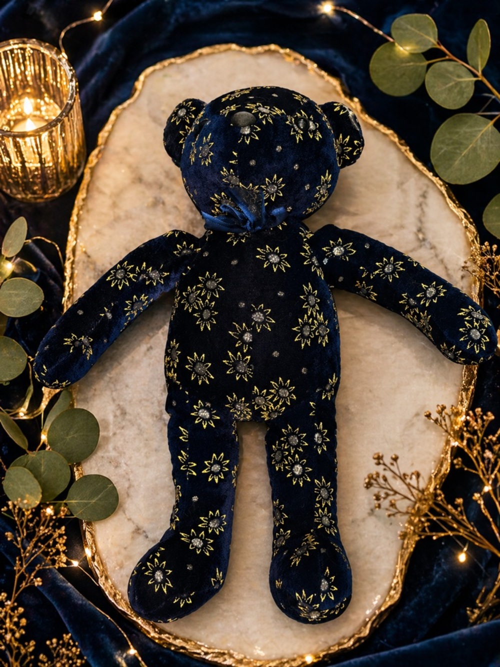 Sugar Loaf Vintage Teddy Bear Navy Gold Celestial Plush 16”